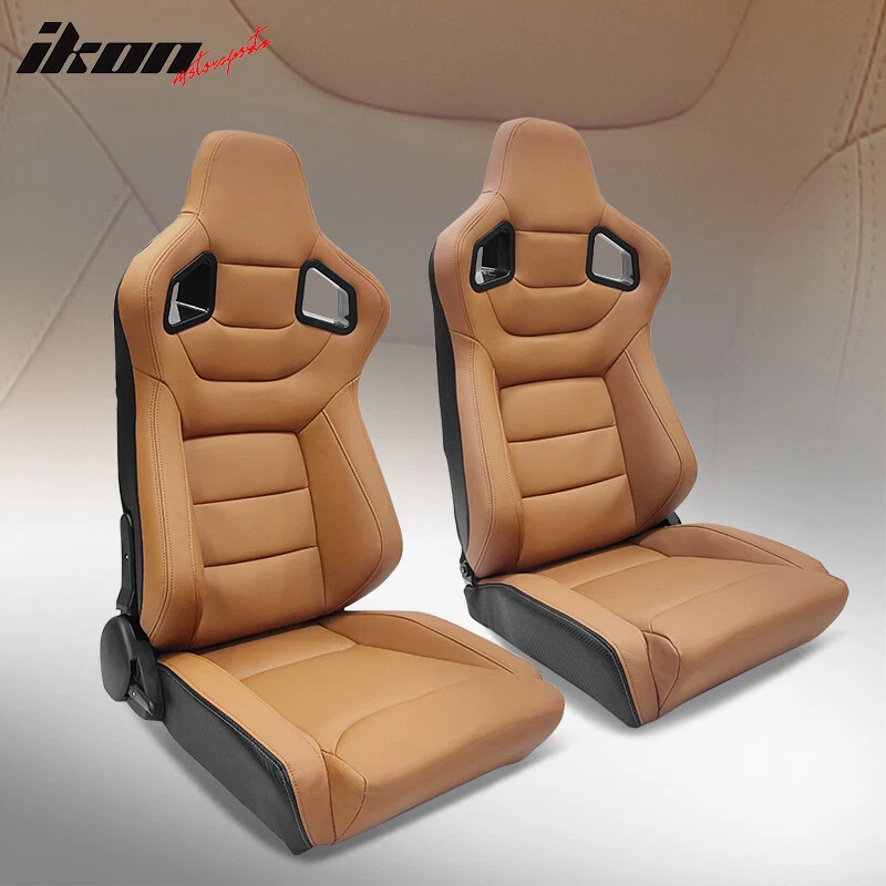 Universal X2 Reclinable Big Style Racing Seat + Dual Slider Brown PU Carbon