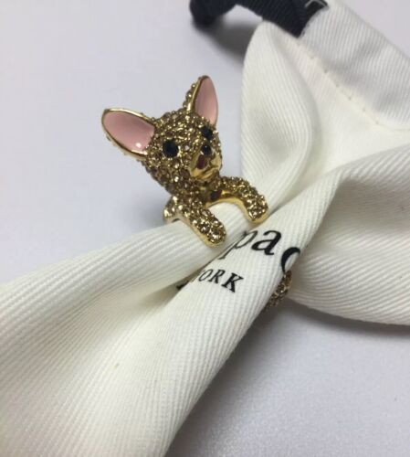 KATE SPADE Gold Plated Haute Stuff Chihuahua Dog Ring Size 8 w/ KS Dust Bag New - Afbeelding 1 van 12