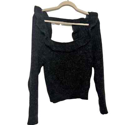 Topshop Grey Ruffle Cable Knit Sweater with Back Cut New Size 8-10 