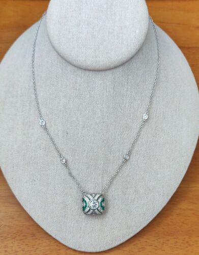 CZ by Kenneth Jay Lane Emerald & White Cubic Zirconia Rhodium Plated Necklace - Picture 3 of 8