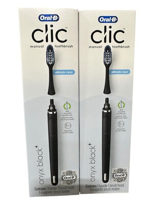 Set Of 2 Oral-B Clic Toothbrush Onyx Black Brush Heads and Magnetic Holder