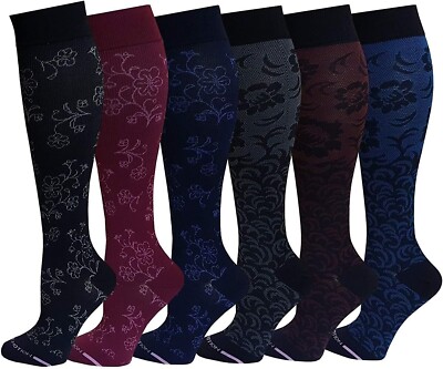 Dr. Motion Assorted Floral Gradated Compression Knee High Socks Womens 6 Pairs