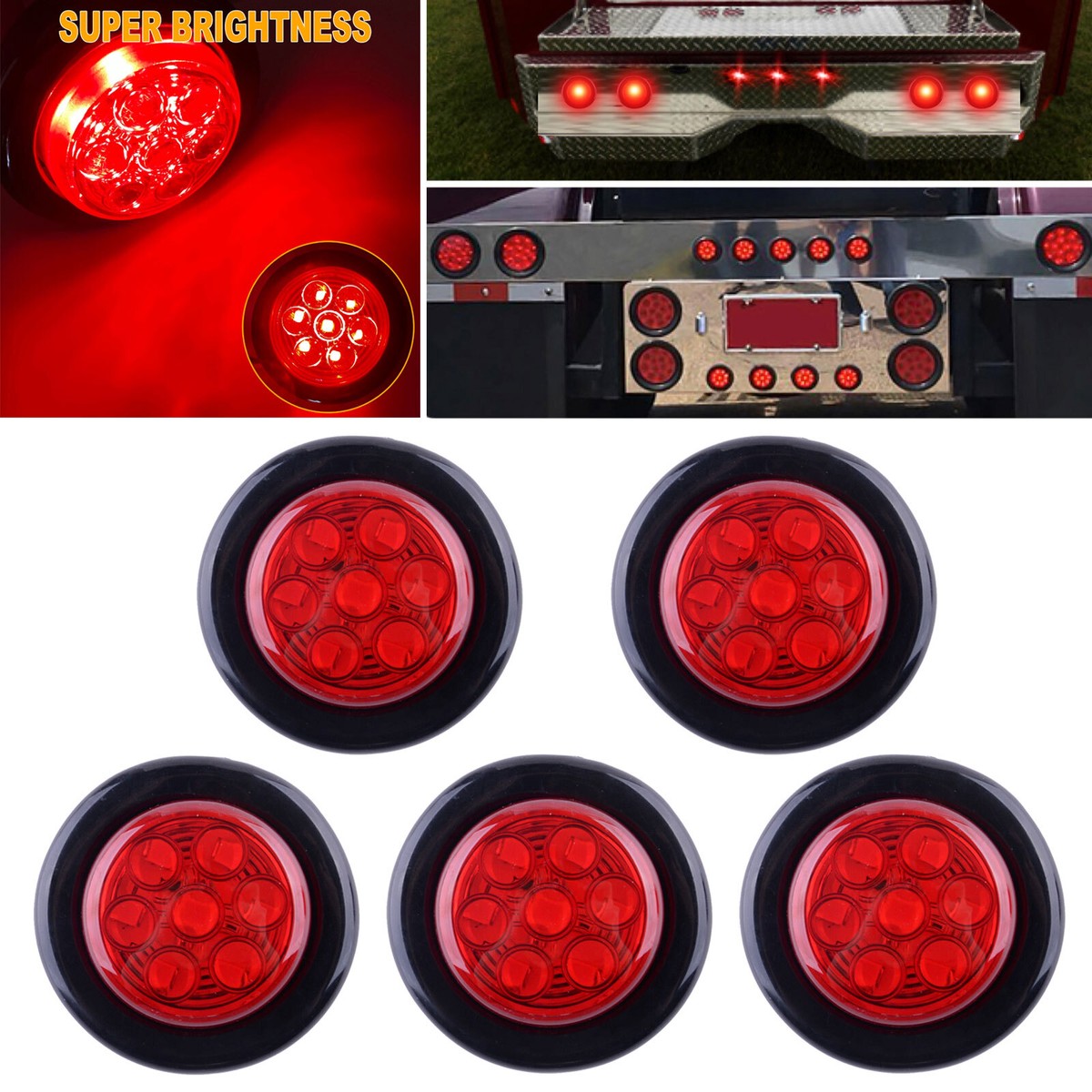 2 Inch LED Round Side Marker Light – 12V Clearance/Tail Light For Truck, Trailer, RV, Van (7 LEDs)