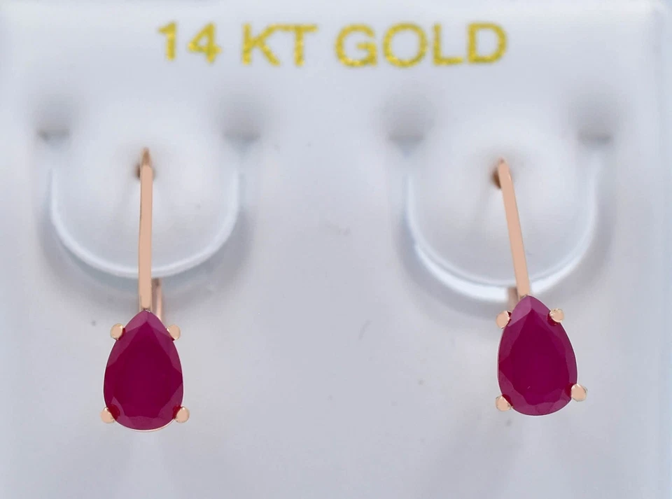 GENUINE 1.32 Cts RUBY DANGLING EARRINGS 14K SOLID ROSE GOLD - Free Appraisal - Image 2 of 4