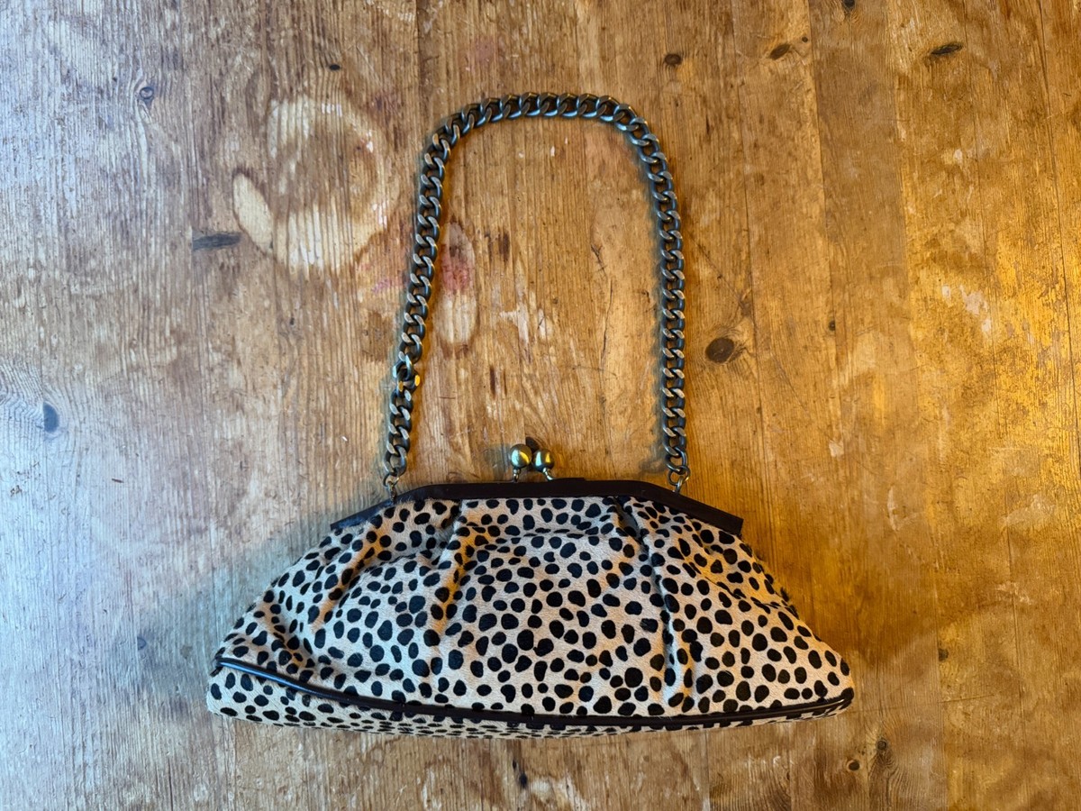 DUNE LEATHER LEOPARD PRINT CLUTCH HANDBAG UNDERARM STRAP EVENING BAG