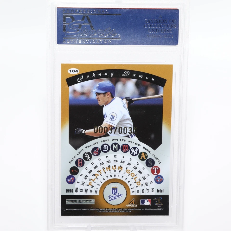 1997 Pinnacle Totally Certified Platinum Gold /30 Johnny Damon - PSA 10 GEM MINT - Image 2 of 2
