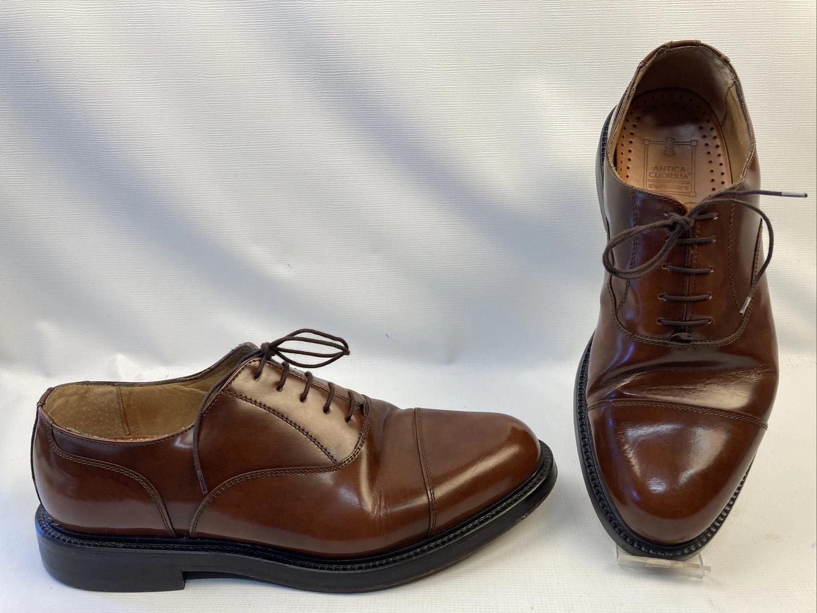 Antica Cuoieria Mens Size 44 Italian Brown Leather Lace Oxford Cap Toe Shoes