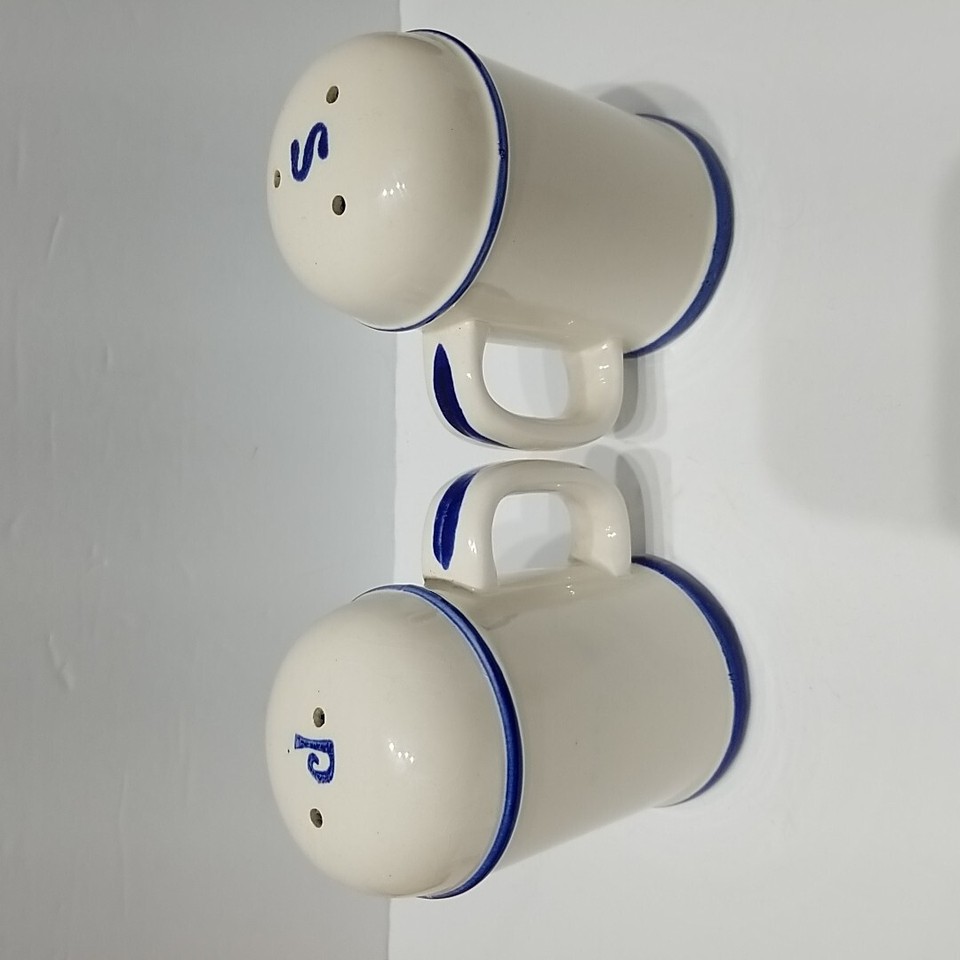 Salt Pepper Shakers Fun Novelty Sayings White Blue Country Farmhouse