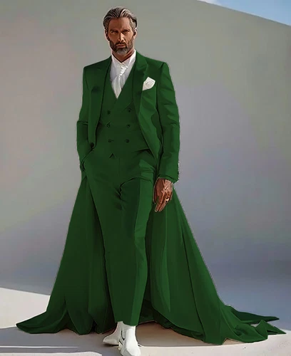 Men's suit wedding dress single breasted peak lapel cocktail long tail dress - Picture 29 of 31