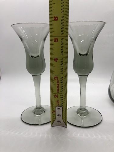 Vtg Holmegaard Jacob Bang Kluk Kluk Glass Smoke Gray Decanter & 2 Aperitif Glass - Picture 3 of 24