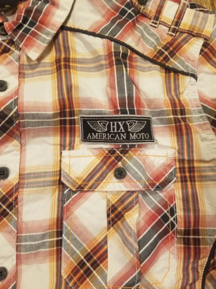 Helix Mens HX American Moto Patch Shirt Plaid Size XL Athletic Fit Western  - Image 2 of 4