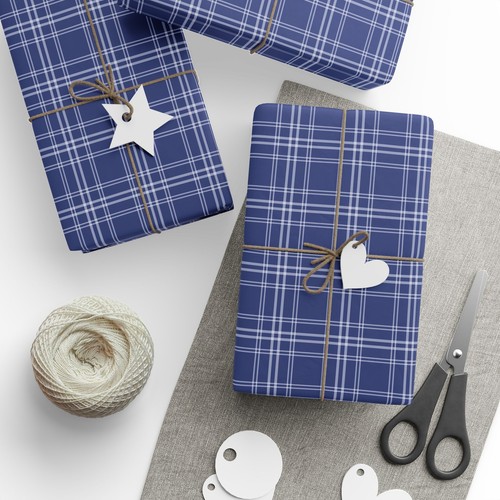Stylish Blue Plaid Wrapping Paper Roll, Gift Wrap, Party Essential, Holiday - Picture 24 of 25