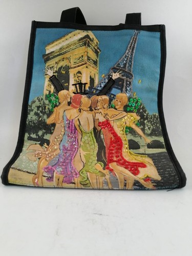 Black Handbag with Colorful Hand painted Designs Beads and Landmarks - Picture 8 of 8