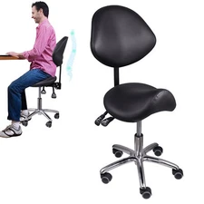 Ergonomic Saddle Stool Hydraulic Swivel Rolling Saddle Chair W/ Backrest 