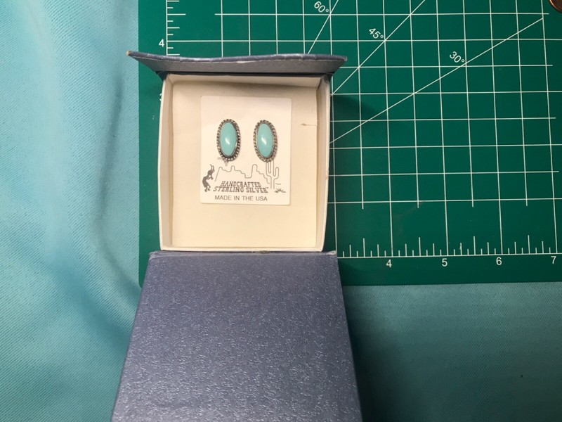 .925 Sterling Silver Turquoise Stud Earrings,Handmade/USA/Never worn   E52