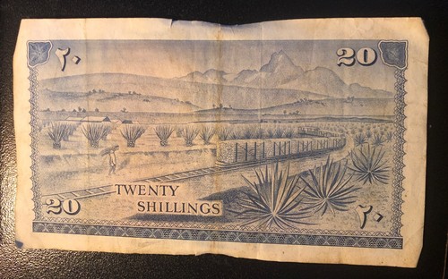1966 KENYA AFRICA(RARE SCARCE PREFIX A2 ) 20 SHILLINGS RARE BANKNOTE-P#3a - Picture 2 of 2