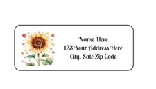 30 Sunflower With Hearts PERSONALIZED RETURN ADDRESS LABELS 1 in X 2 5/8 GLOSSY