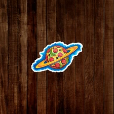 Cosmic Pizza Planet Sticker - Quirky Space Food Illustration Art #913