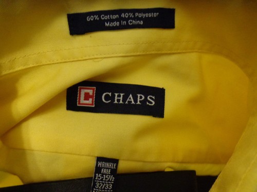 Men's Chaps Ralph Lauren Yellow Dress Shirt Sz 15 15 1/2 32-33 Cotton Blend - Picture 3 of 3