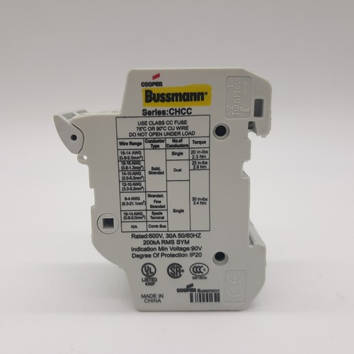 Lote de 2 portafusibles Cooper Bussmann CHCC 600V 30A - Imagen 2 de 4