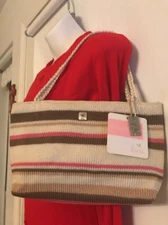 NEW Lina Stripe Crochet Handbag With 2 “Rope” Braided Handles NWT Sholder Bag 