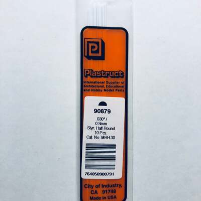 Plastruct Styrene Half-Round Rods .030 O.D. x 10in Long pkg(10) 90879