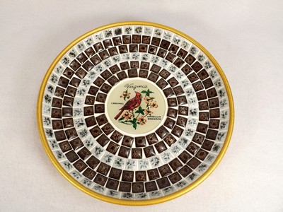 VINTAGE MID CENTURY MOSAIC TILE  TRINKET ASHTRAY VIRGINIA SOUVENIR CARDINAL