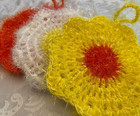 3 Handmade Crochet Kitchen Cleaning  5 1/2" dia. Scrubbers Yellow/Orange/White