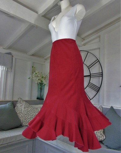 Jupe longue Per Una rouge cordon velours côtelé coupe aiguille évasée steampunk 32-36" 10 - Photo 4/8