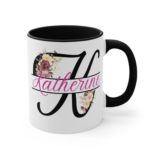 Personalised Name Mug Monogram Mug Floral Split Alphabet K Customised Mug gift - Picture 3 of 3