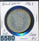 Sweden - 2 Krona 1961 Silver - Prooflike Bu - #5580