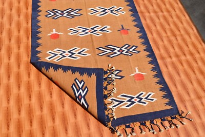 Gold color Kilim Hand Woven Rug 3x7 Cotton Floor Carpet Kelim Afghan