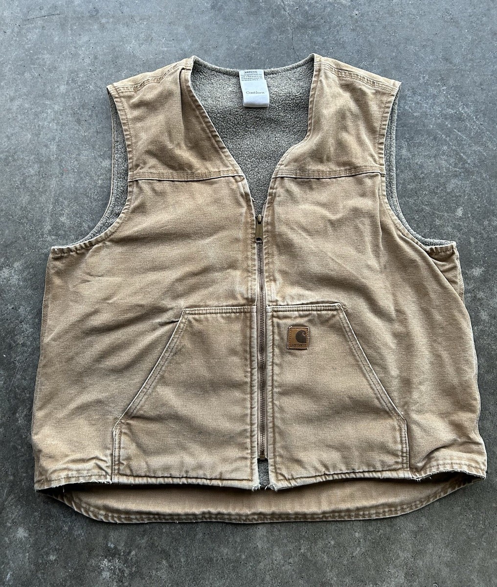 VTG Carhartt V26 CML Brown Duck Canvas Size XL Sherpa Lined Vest