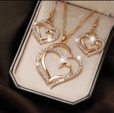 3pcs Set Heart Shaped Jewelry Set Of Earings And Pendant Necklace For Women