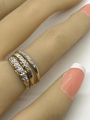 3 Vintage Diamond Stack Rings 14k Yellow and White Gold Sizes 5-6 - Picture 4 of 6