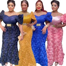African Women Party Dresses Flower Lace Wedding Evening Gown Bodycon Kaftan Prom