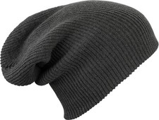 2 Pack Slouch Beanie Hat Oversized Cap Men's Women's Knitted Woolly Dark Grey