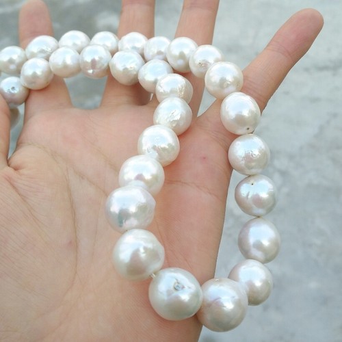 Gorgeous 12-13mm South Sea Baroque White Pearl Necklace 18inch 14k Yellow Gold - Bild 2 von 5