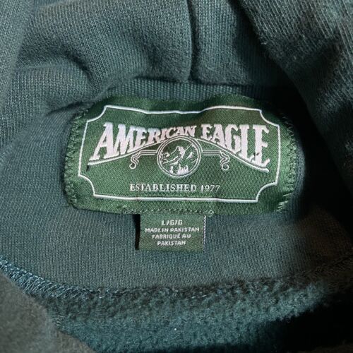 Adult Large American Eagle Embroidered Logo Green Pullover Hoodie Sweatshirt L - Picture 3 of 6