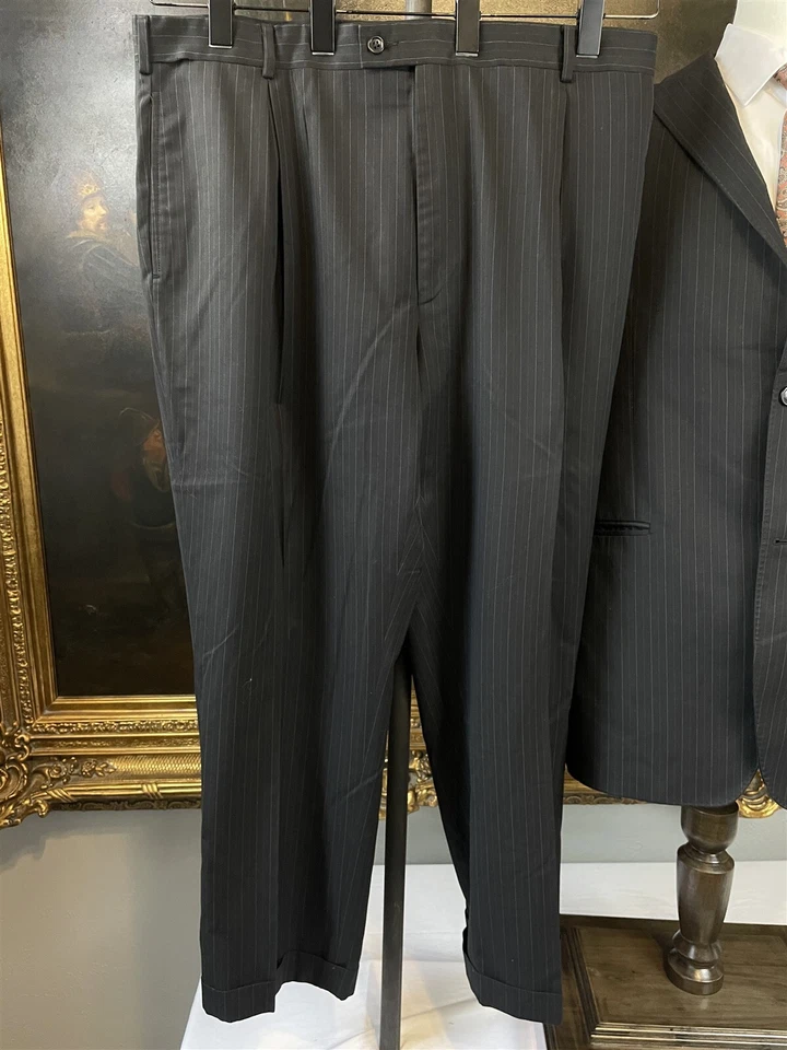 Traje Sean John Fine Tailoring 46L 38 x 28 2 piezas negro a rayas solapa pico 2Btn Foto 2 de 4