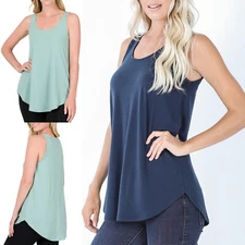 Women Sleeveless Scoop Neck Tank Top Loose Fit Soft Knit Flowy Tunic Long Blouse