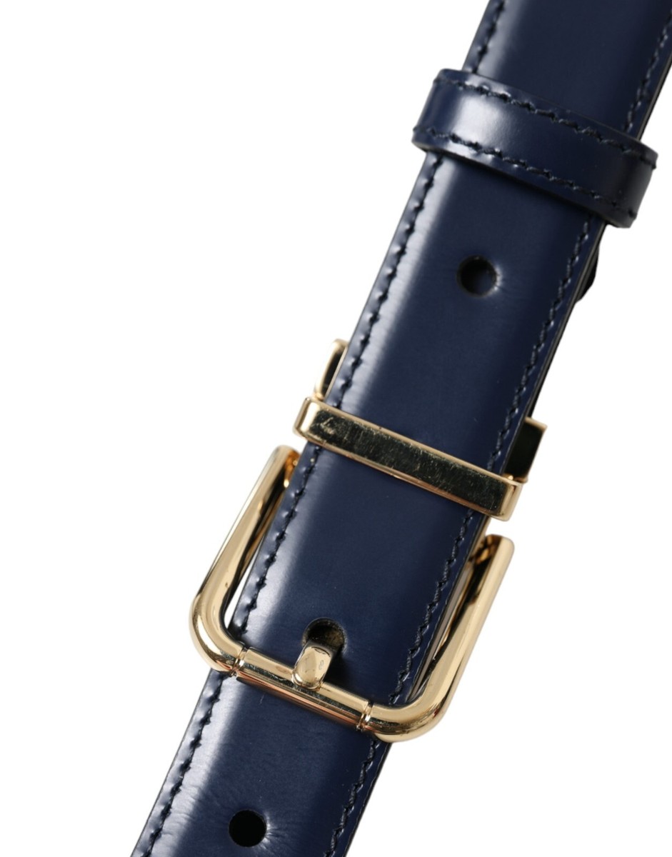 DOLCE & GABBANA Belt Blue Leather Gold Metal Buckle Men s