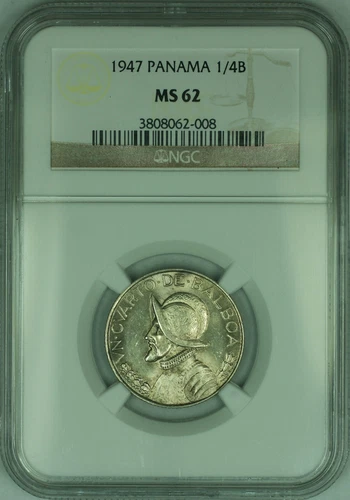 1947 Panama 1/4 Balboa Silver Coin NGC MS-62