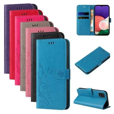 LBH TEC-EXPERT Handy Tasche für Samsung Galaxy A22 5G Handyhülle Blumen Case 9H Displayglas