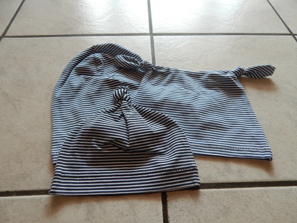 SELBST GENÄHT Knotenmützen+Beaniemützen aus Jersey blau Weiß gestreift