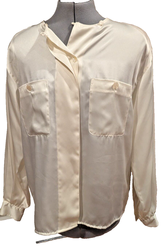 Vintage 80s Liz Claiborne Collection Ivory Satin Blouse With Shoulder Pads