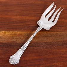 GORHAM ART NOUVEAU STERLING SILVER MEAT SERVING FORK POPPY 1902 NO MONOGRAM