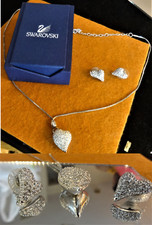 Swarovski Heart Necklace w/Matching Pierced Earrings  Box - 20"