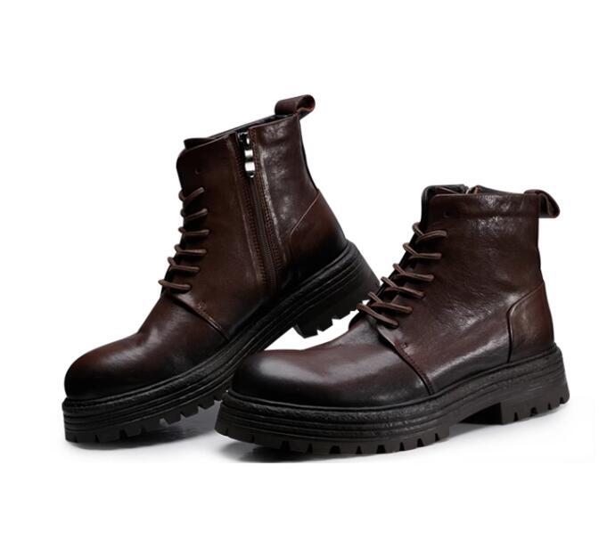 Chic British Men Leather Lace up Zipper Ankle Boots Winter Men Motorcycle  Shoes