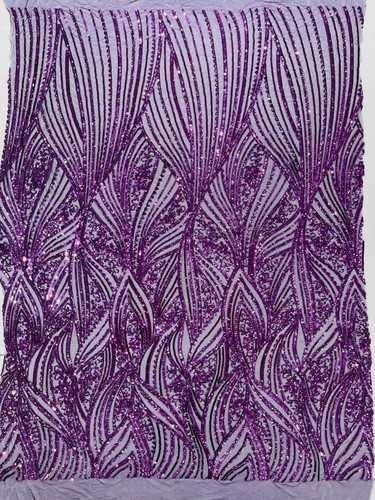 Geometric Feather wing shiny sequin design on a 4 way stretch mesh Fabric-prom. - Picture 15 of 77